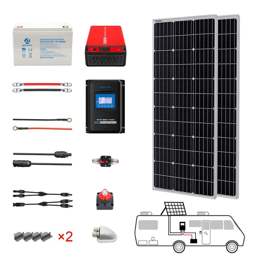 ACO Power 200 Watt Monocrystalline RV Solar Kit