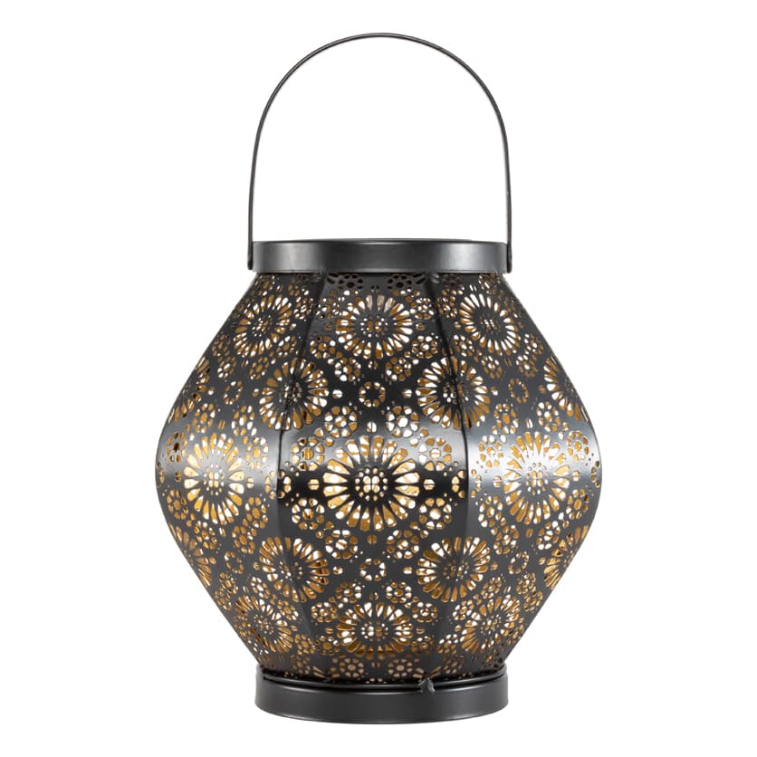 Allsop Daisy Punched Metal Solar Lantern - Black
