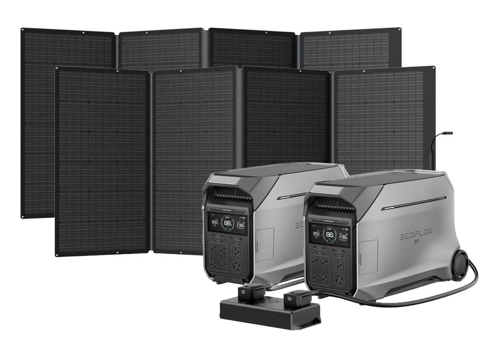 Ecoflow 8000Wh Home Solar Generator Kit - Features 2 Delta Pro 3 Power Stations - 2x 400W Solar Panels and 50 Amp Hub