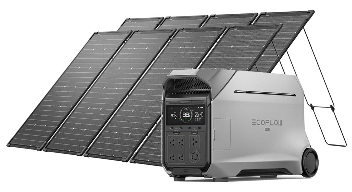EcoFlow Delta Pro 3 Portable Solar Generator - With 2 Sets of 4x 125W Bifacial Solar Panel - 1000W