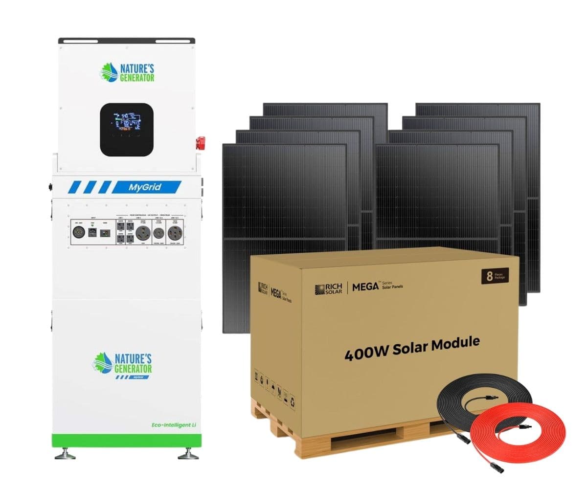 Nature's Generator MyGrid 10KW Solar Home Generator Kit with 50 Foot PV Cable and 8x 400W Rich Solar Panels - 3200 Total Watts of Solar