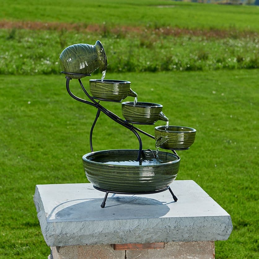 Solar Cascade Solar Fountain - Bamboo Green