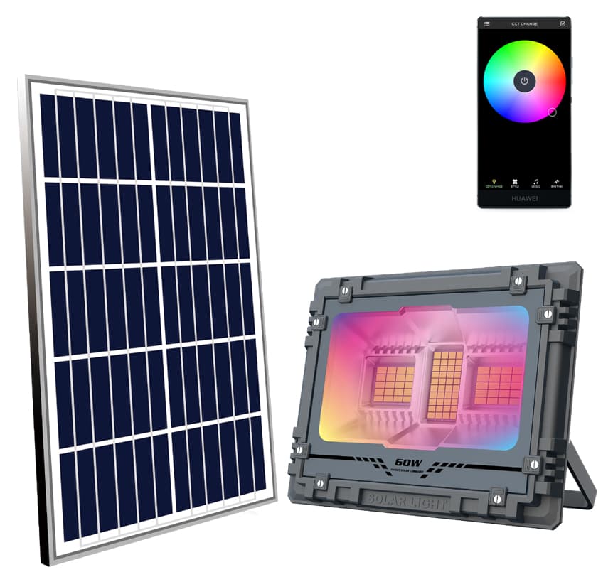 Solar RGB Flood Light - Constant and Flashing Operation Features - Audio Sync