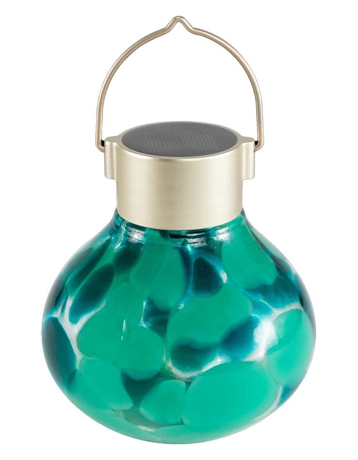 Handblown Glass 5 Inch Solar Tea Lantern - Teal
