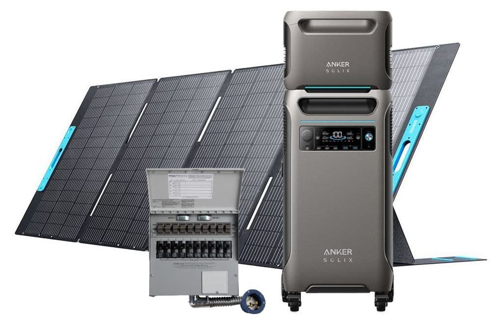 Anker SOLIX F3800 Portable Power Station with Expansion Battery, 400W Foldable Solar Panel and Transfer Switch - 7680 Watt Hours