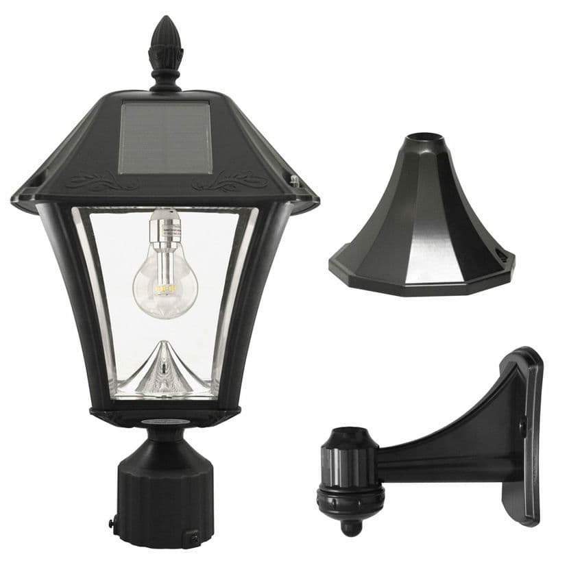 Baytown II Bulb Solar Light - With Pole, Post & Wall Mount Kit - Black