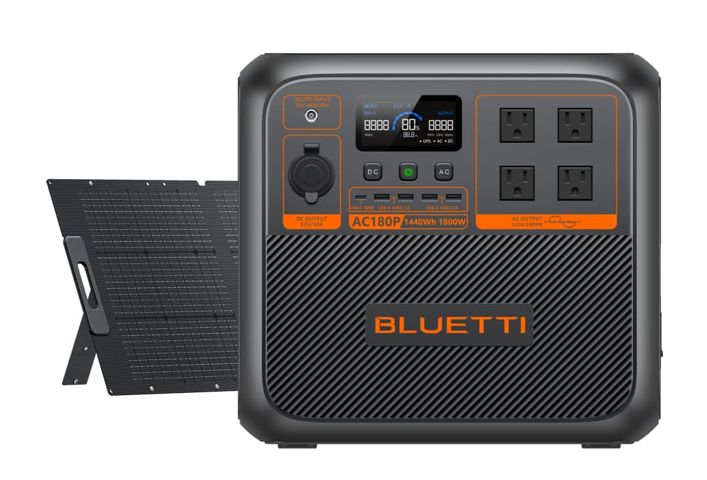 Bluetti AC180P Solar Portable Solar Generator Kit - 1800W - 1440Wh - Includes 200W Solar Panel