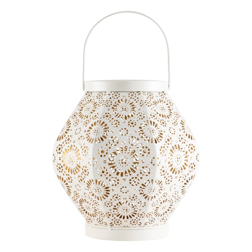 Allsop Daisy Punched Metal Solar Lantern - Cannoli Cream