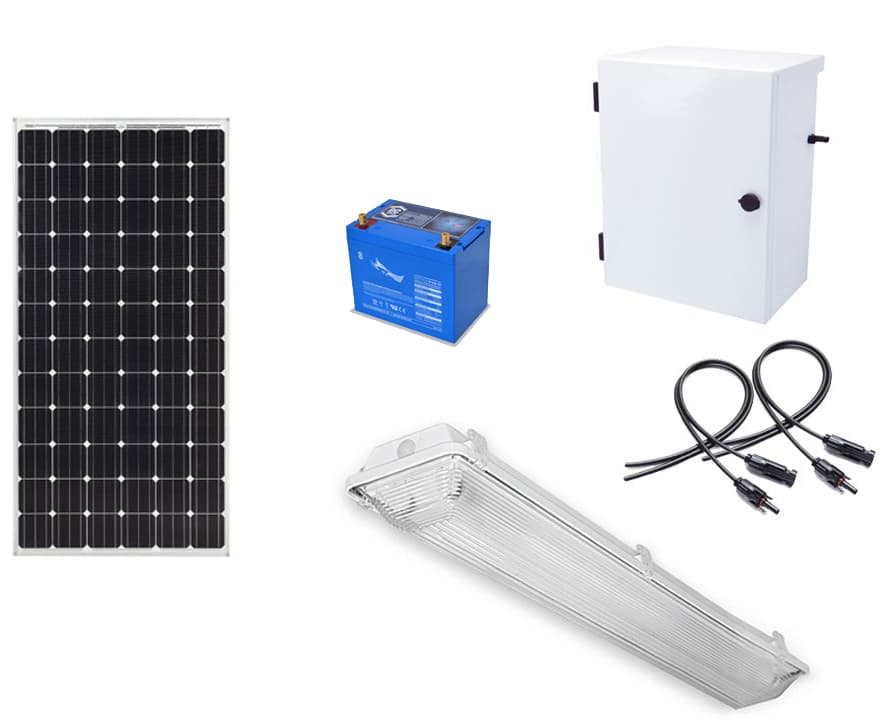 Earthtech Products Shipping Container Lighting Kit - 1 Light (2,379 Lumens), 50W Solar Panel, 55 Ah Battery