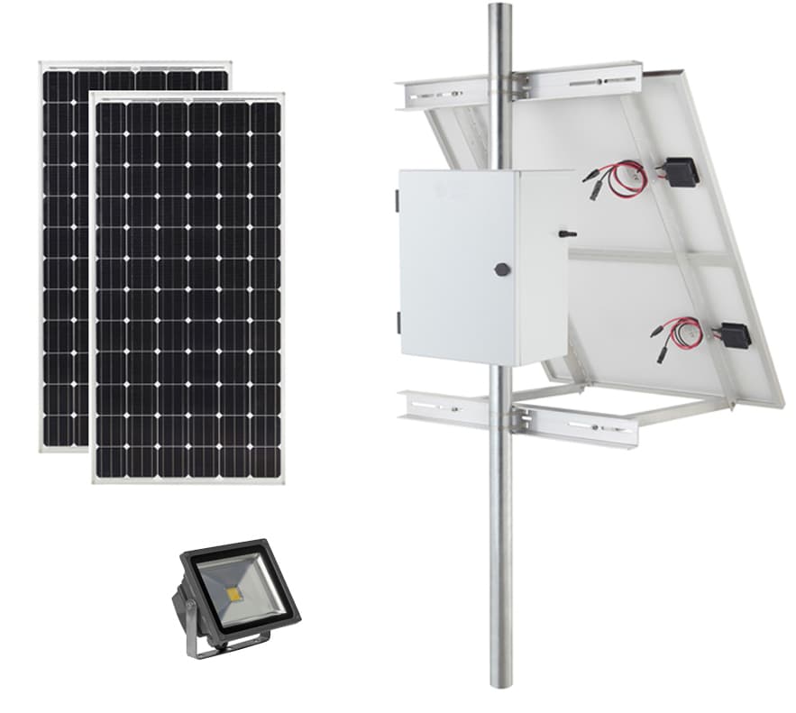 Earthtech Products Solar Sign & Landscape Light Kit - 1 Light (6000 Lumens), 2 - 100W Solar Panels, 1 - 140 Ah Battery - 8 Hour Run Time