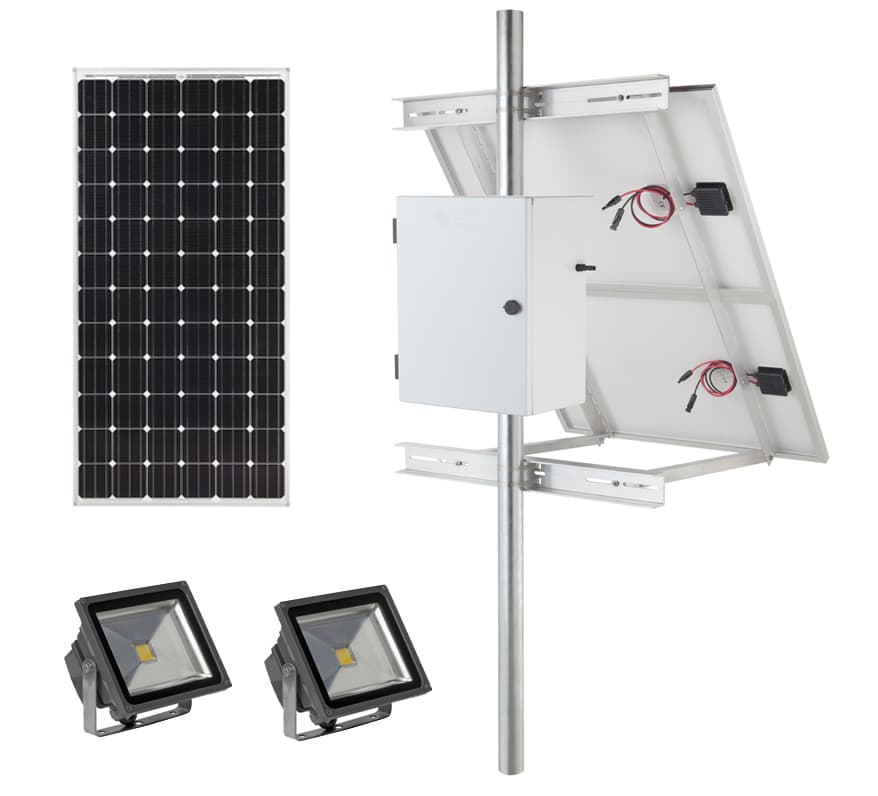 Earthtech Products Solar Sign & Landscape Light Kit - 2 Lights (4800 Lumens Total), 300W Solar Panel, (2) 105 Ah Batteries - 14 Hour Run Time