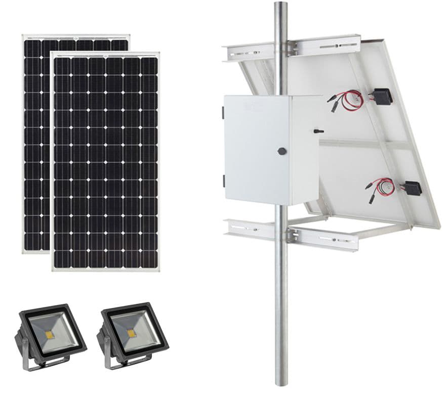 Earthtech Products Solar Sign & Landscape Light Kit - 2 Lights (7200 Lumens Total), 2 - 180W Solar Panels, (4) 85 Ah Batteries - 14 Hour Run Time