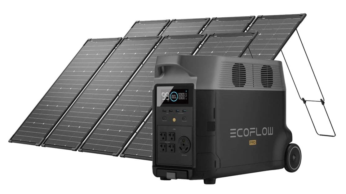 EcoFlow Delta Pro Portable Solar Generator Kit - With 2 Sets of 4x 125W Bifacial Solar Panel - 1000W