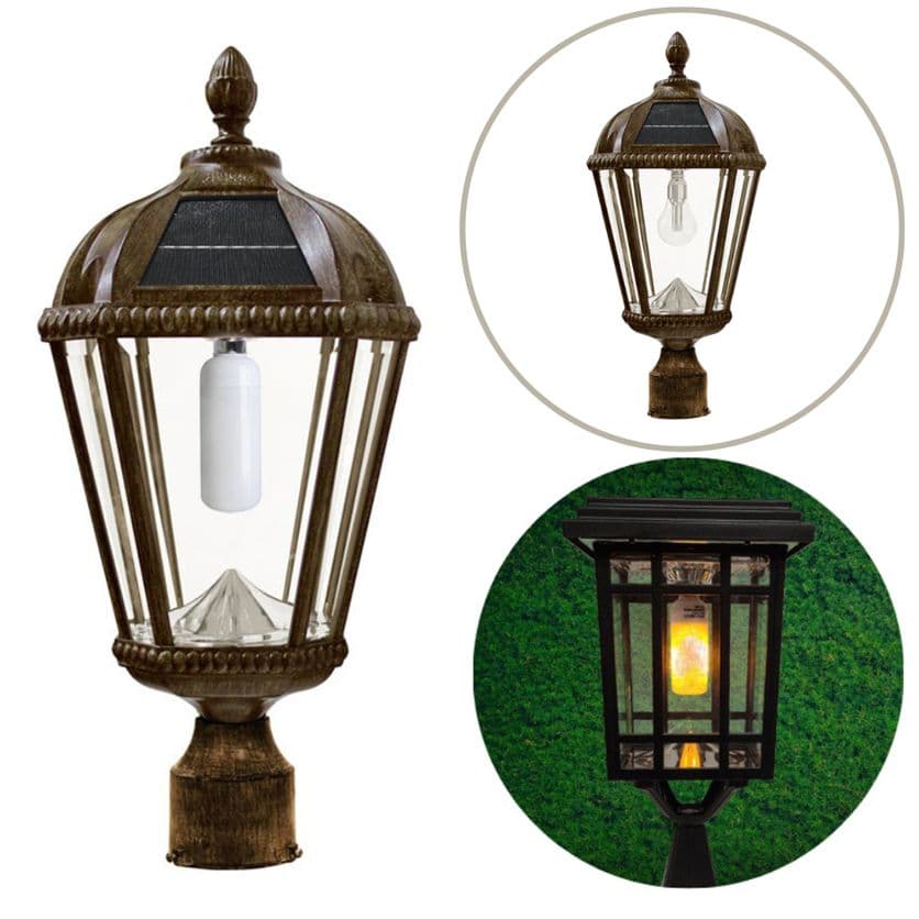 Gama Sonic Flicker Flame Royal Solar Lamp with 3 Inch Fitter - Includes Both Warm White GS Bulb and Free Flicker Flame Bulb