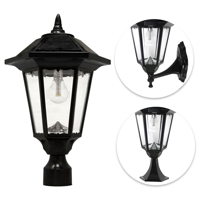 Gama Sonic Windsor Bulb Solar Light - With Pole, Post & Wall Mount Kit - Black