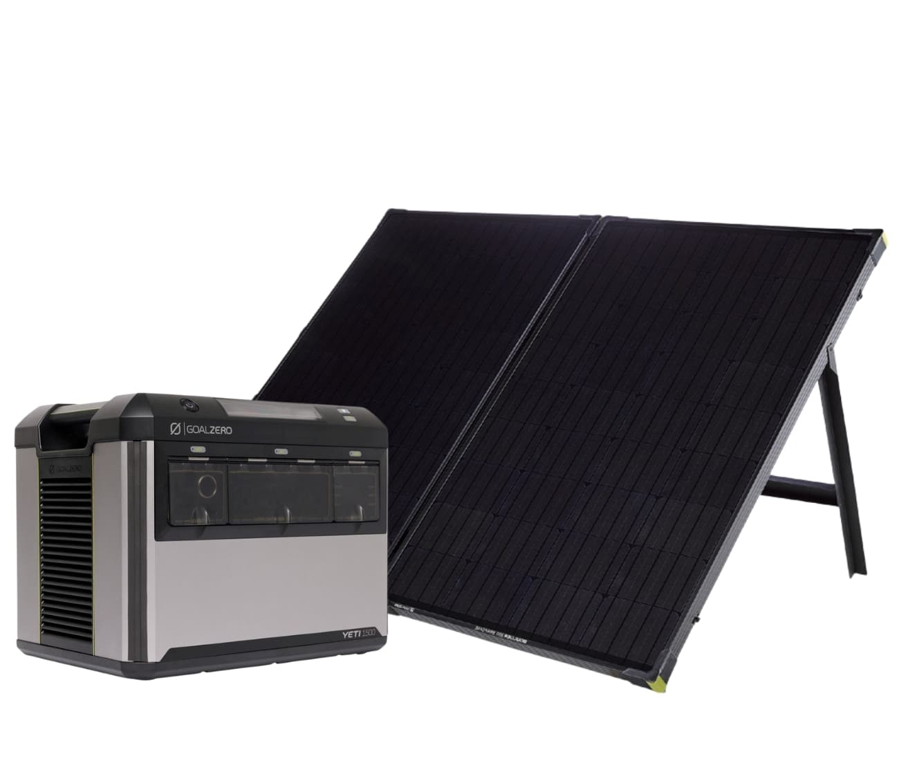 Goal Zero New Yeti 1500 Portable Solar Generator featuring the Boulder 200 Briefcase Solar Panel 2G and Carrying Bag