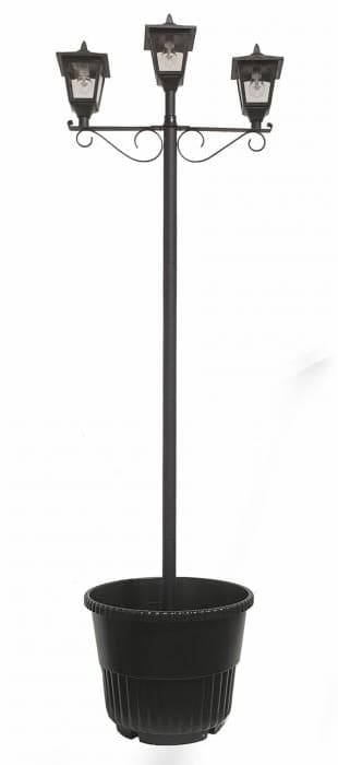 Gama Sonic Triple Head Solar Lamp and Post Set with Round Planter