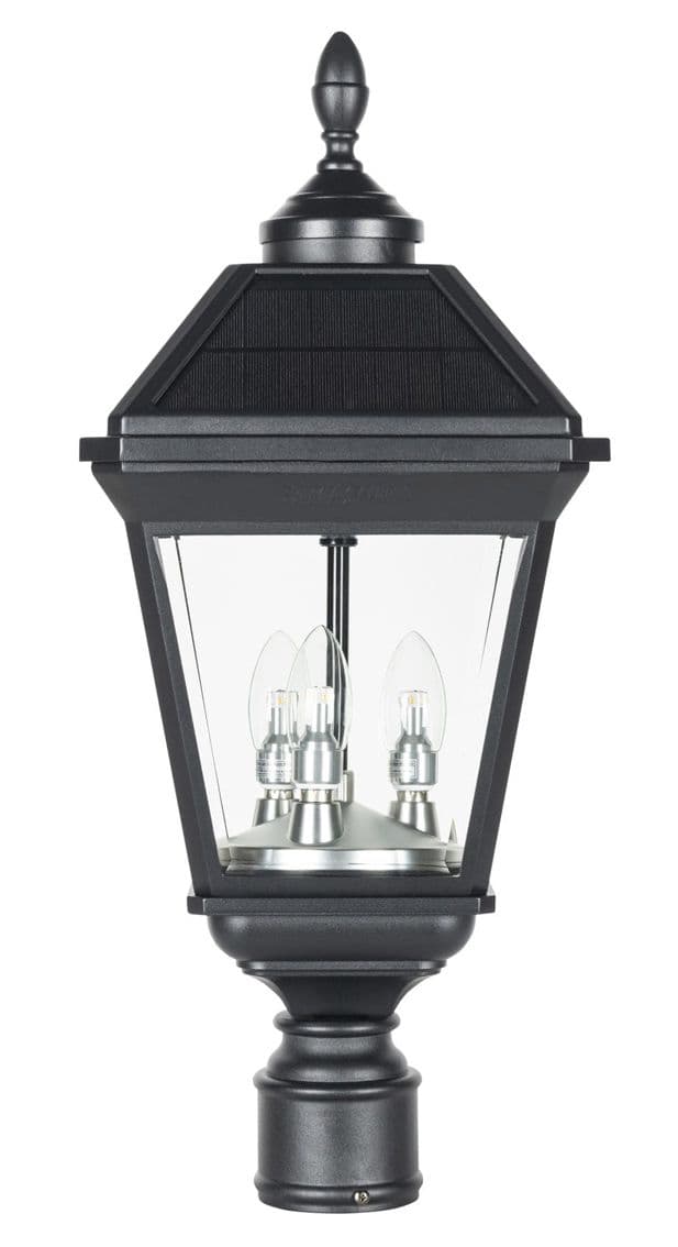 Gama Sonic Imperial Trio Bulb Solar Post Light with Trapezoidal Solar Panels with 3" Fitter Mount