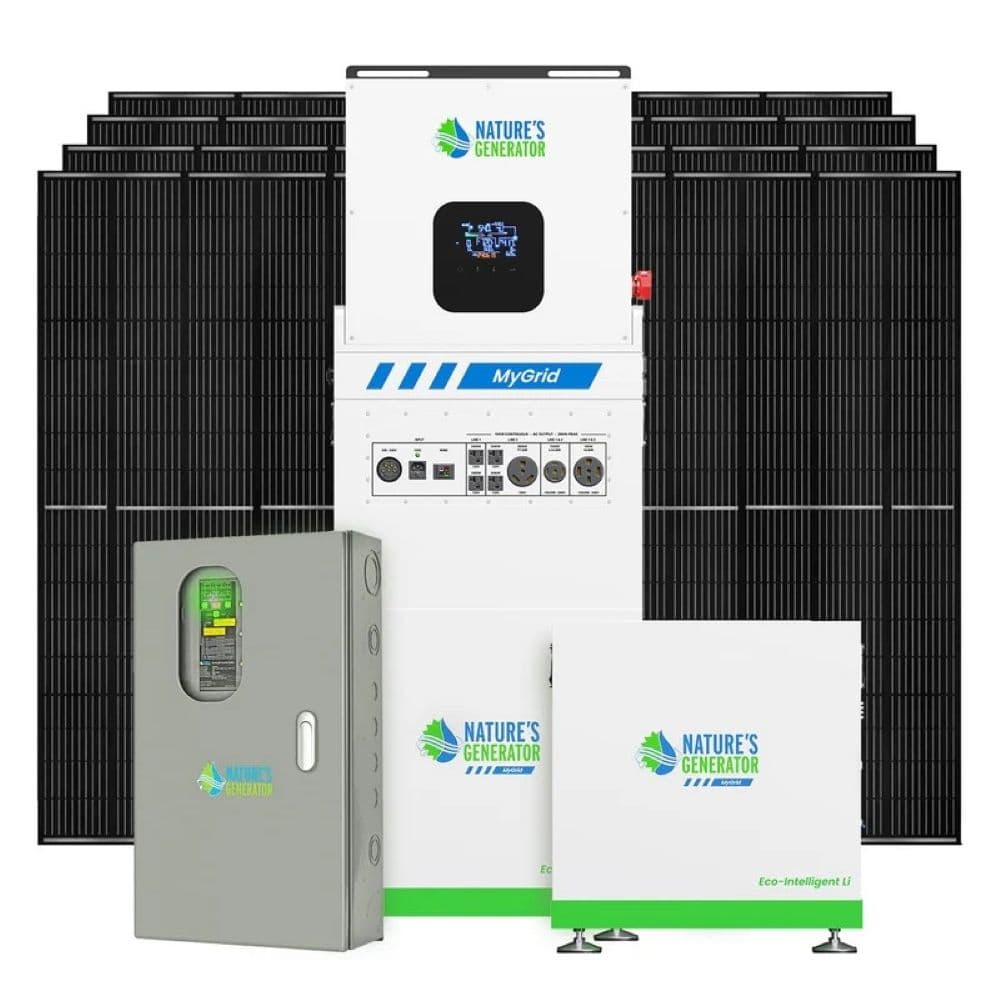 Natures Generator 10KW Solar Generator Kit with 8-Pack of 410W Rigid Solar Panels, 50A Automatic Transfer Switch & Solar Battery