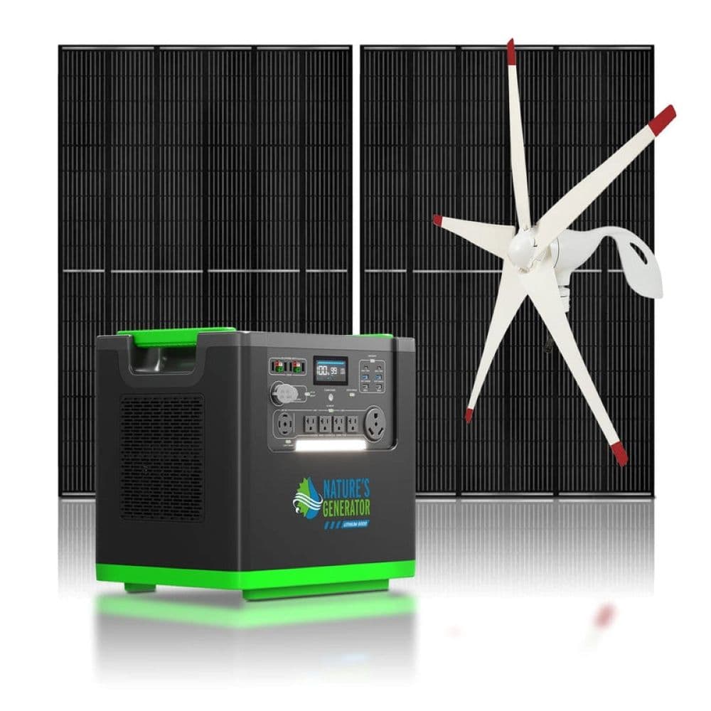 Nature's Generator Lithium 6000 Generator Kit with 2x 410W Solar Panels and Wind Turbine