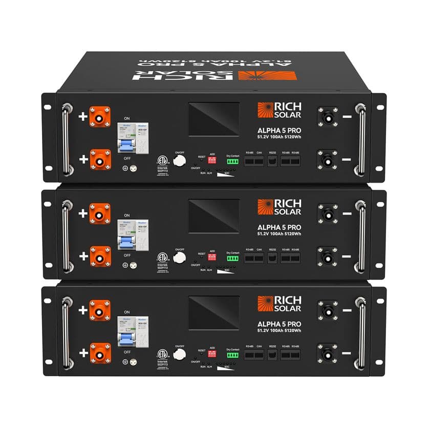 Rich Solar Alpha 5 Pro Lithium Battery | 51.2V 5120 Wh Each | Server Rack Battery - 3 Pack