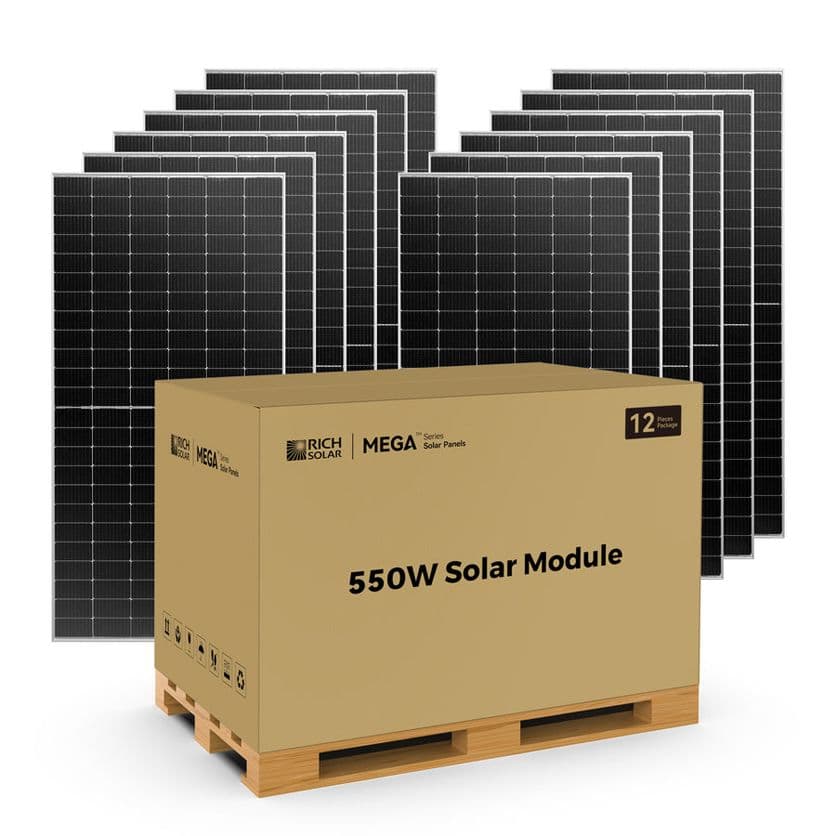Rich Solar Mega 550 Watt Bifacial Solar Panels - 12 Pack - High Efficiency - Best Solar Panels for Grid-Tie and Off-Grid - UL Certified