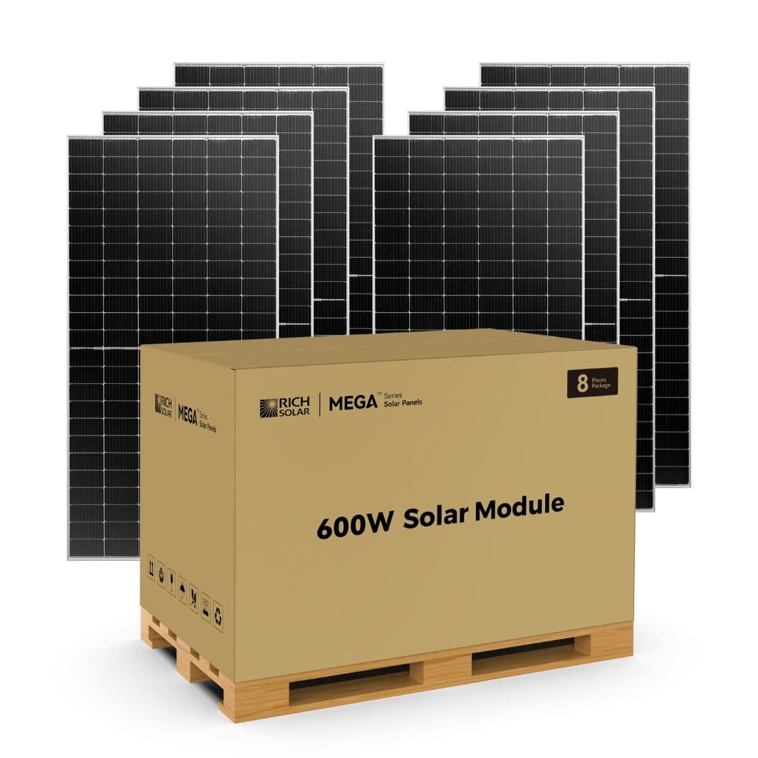 Rich Solar Mega 600 Watt Bifacial Solar Panels - 8 Pack - Premium Grid-tie or Off-grid Solar Panels - 25-Year Output Warranty