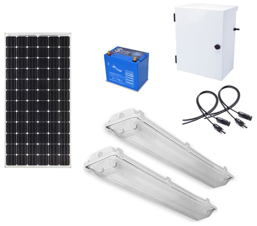Earthtech Products Shipping Container Lighting Kit 2 - 2 Lights (4,758 Lumens), 1 50W Solar Panel, 55 Ah Battery