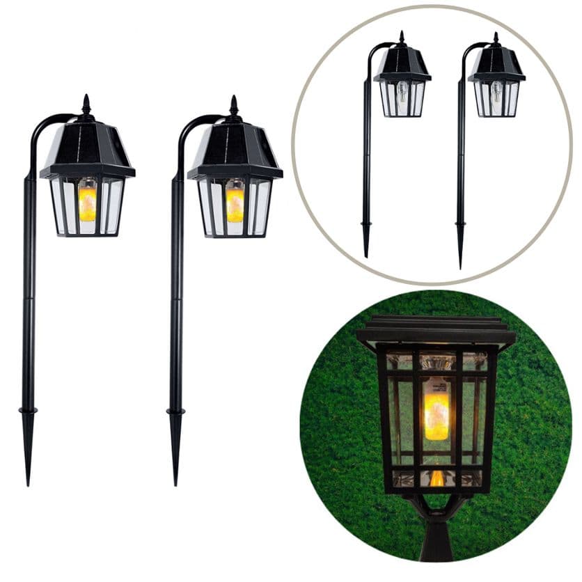 Gama Sonic Solar Garden Light with Flicker Flame Bulb & Shepherd Hook - 2 Pack - Includes Both Warm White GS Bulb and Flicker Flame Bulb
