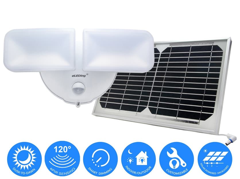 Solar Hybrid Twin Head LED Smart Motion Sensor Light in White