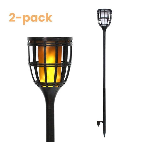 Techko Solar Tiki Torches - 2-Pack with Ground Stakes and Base Mounts
