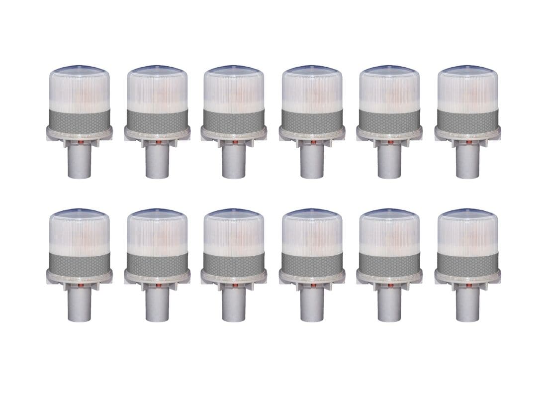 Solar Warning Light for Channels, Construction Sites and Work Zones - Constant Operation - 12 Pack